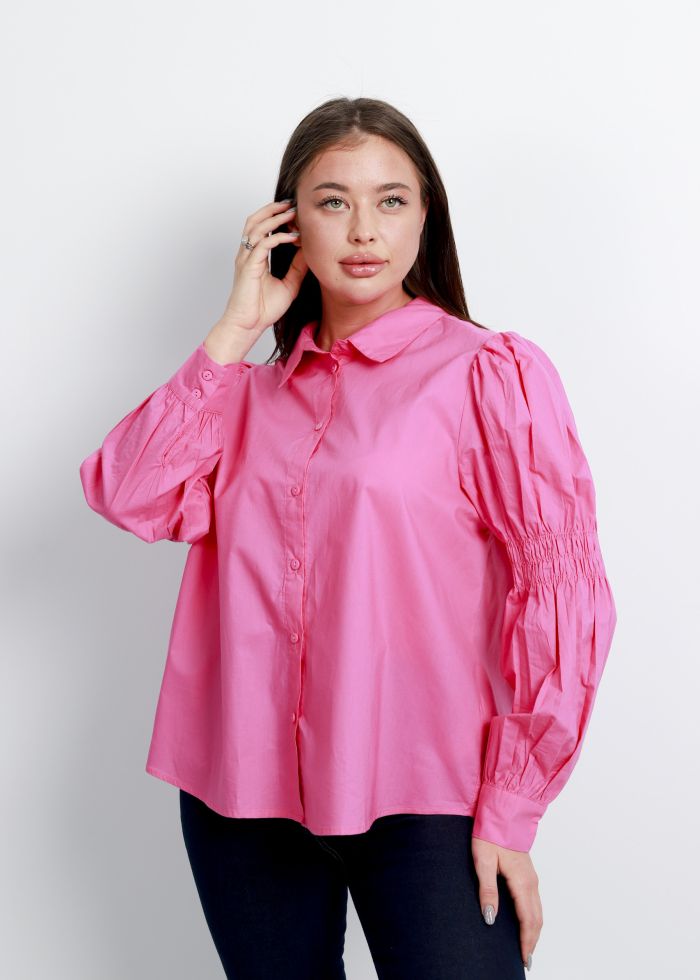 Women Plain Shirt with Pleated Sleeves