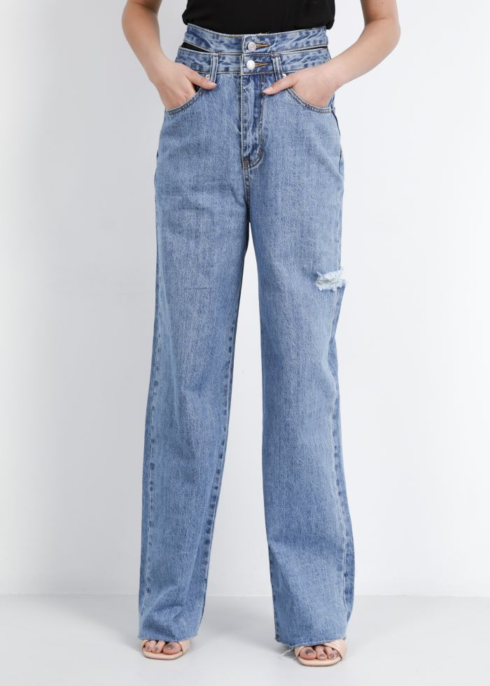 Women Regular-Fit Double-Waist Jeans Trouser