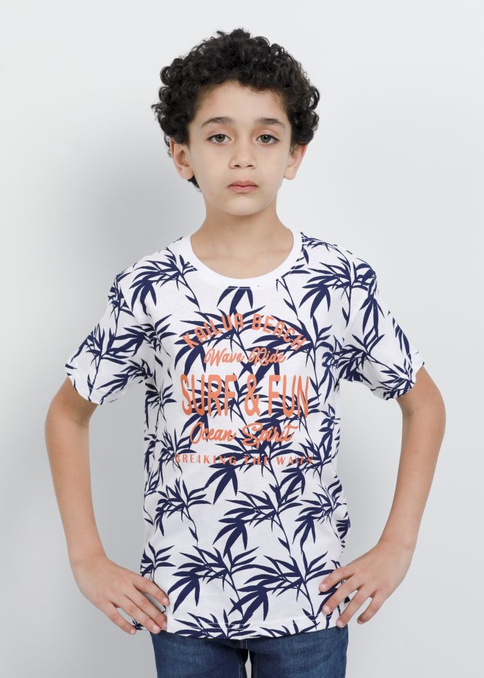 Kids Boy “Surf & Fun” Tropical Printed T-shirt