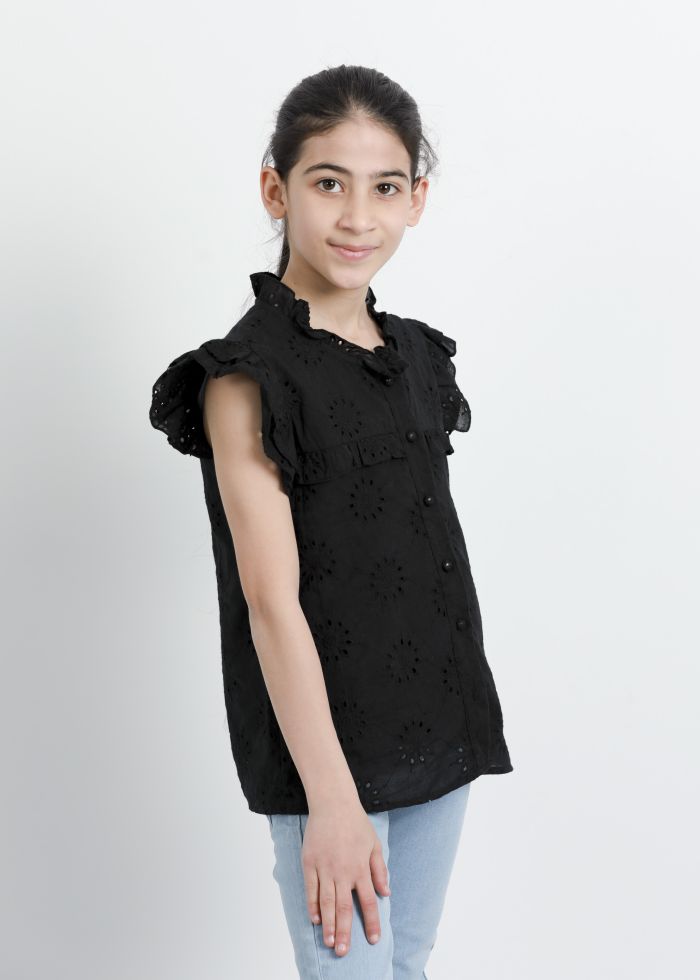Kids Girl Embroidery Eyelet Shirt
