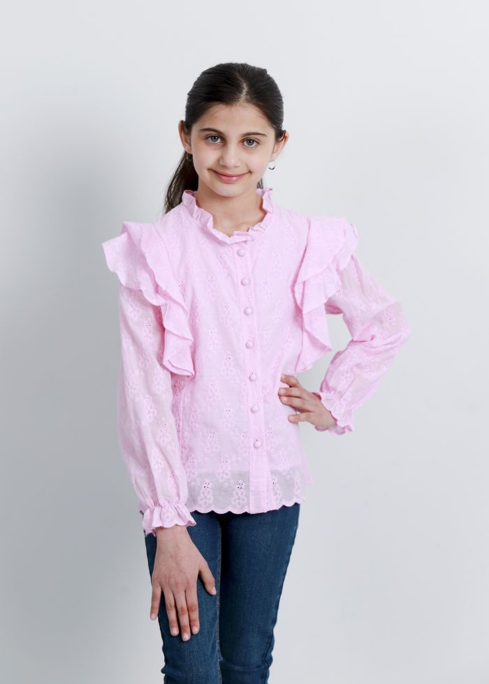 Kids Girl Eyelet Embroidery Design Shirt