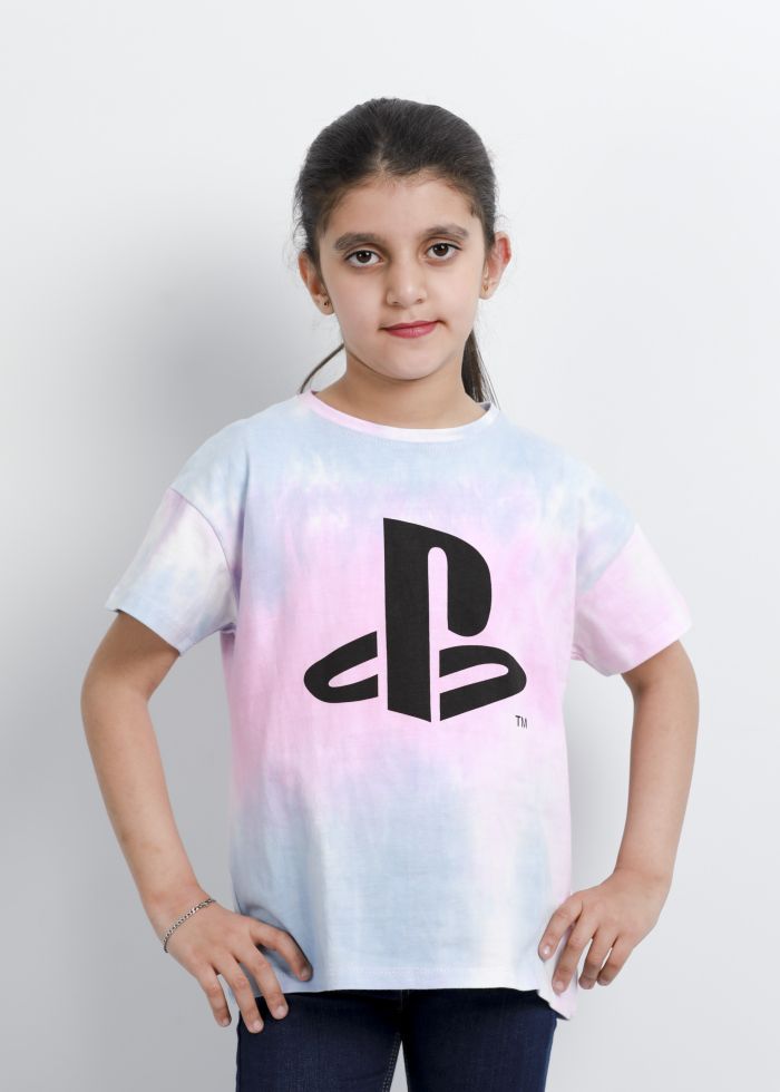 Kids Tie-Dye PlayStation Logo Printed Oversize T-Shirt
