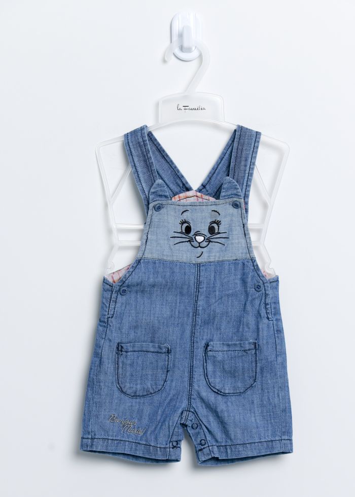 Baby Girl Cat Design Jeans Overall