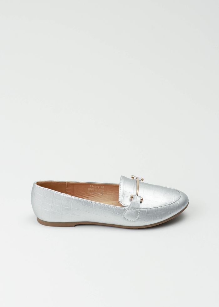 Women Leather Croc-Embossed Topsider