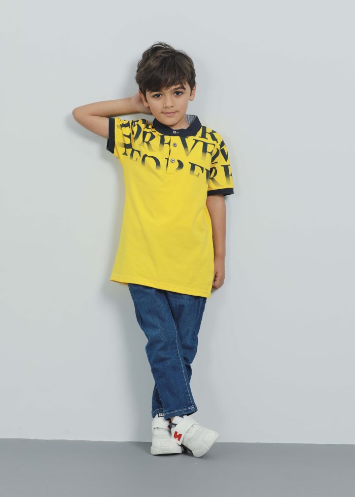 Kids Boy Letters Printed Polo T-Shirt