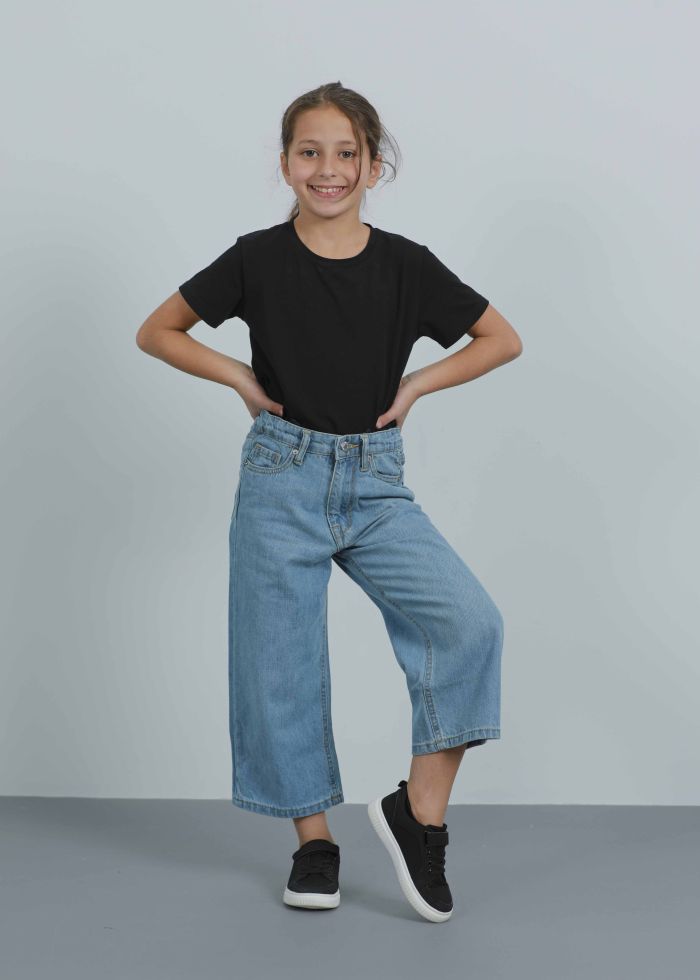 Kids Girl Wide Leg Cropped Fit Jeans Trouser