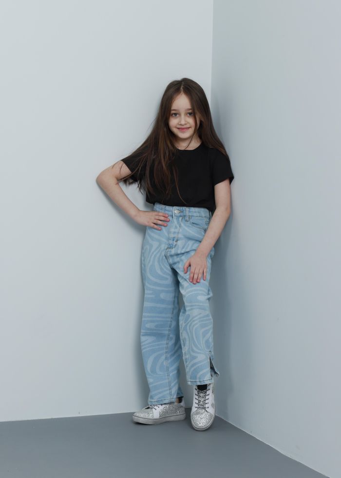Kids Girl Printed Wide Leg Jeans Trouser