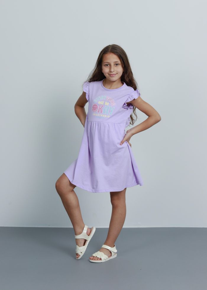 Kids Girl “Everything Will be Ok” Printed Short Dress