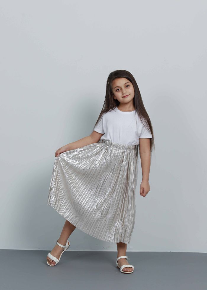 Kids Girl Glittery Fabric Pleated Short Skirt