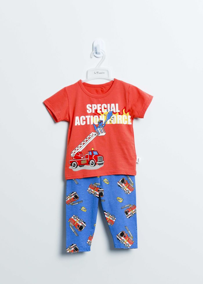 Baby Boy Fire Truck Printed Two-Pieces Pajama
