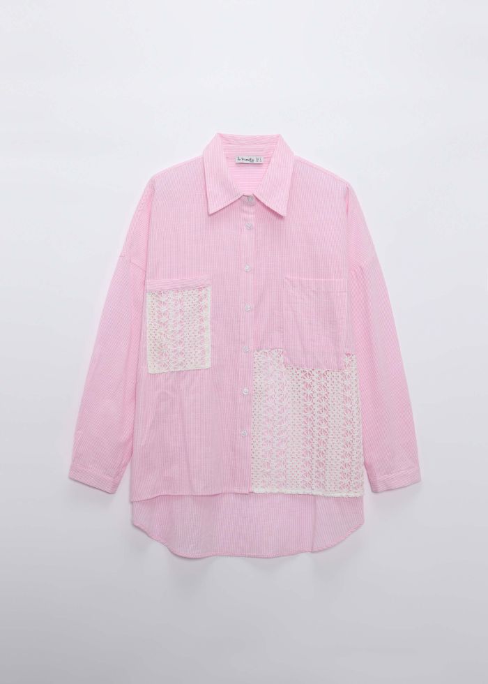 Women Striped with Embroidery Decor Shirt