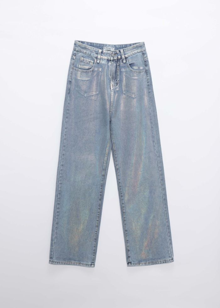Women Glittery Fabric Jeans Trouser
