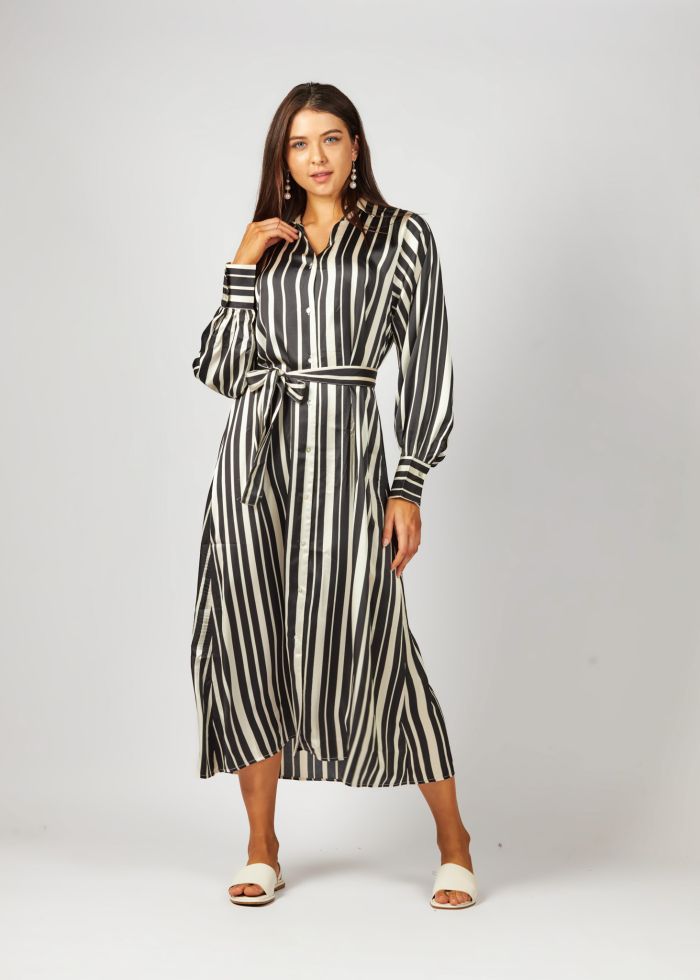 Women Satin Striped Dress