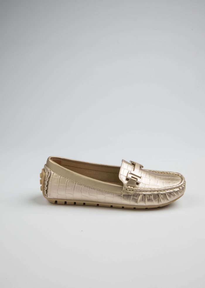 Women Croc Embossed Leather Topsider