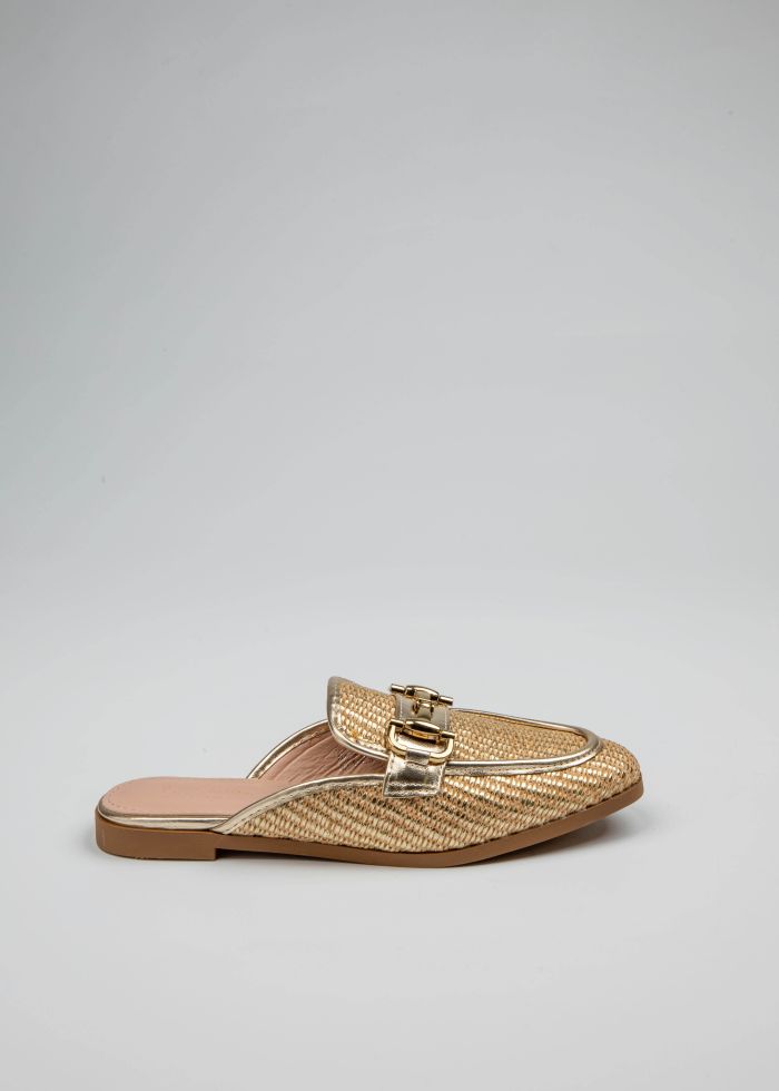 Women Leather with Straw Design Slipper