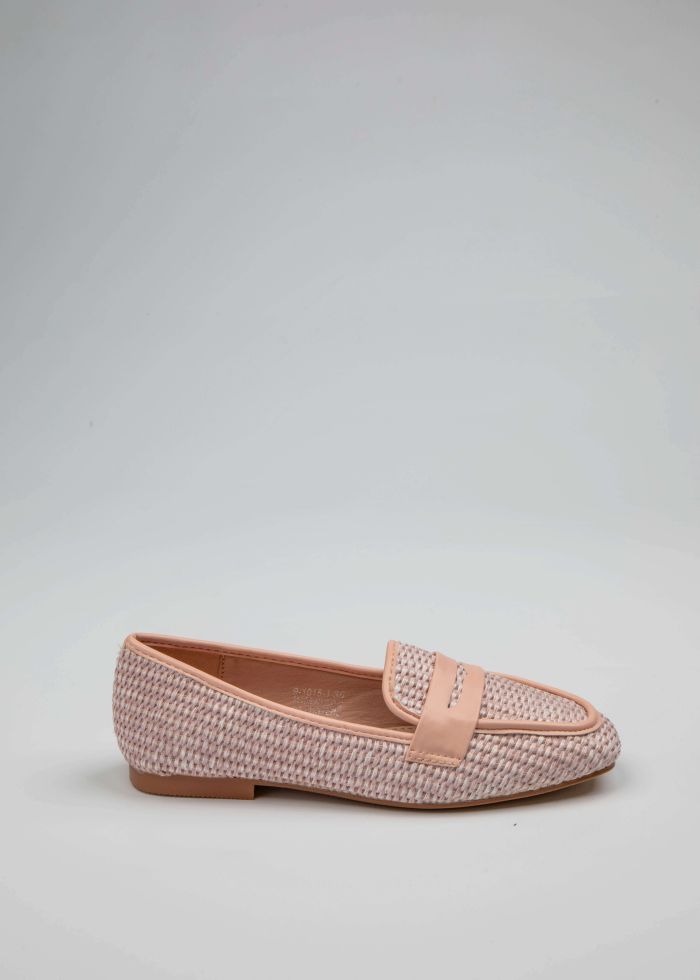 حذاء باليرينا نسائي جلد مع تصميم قش