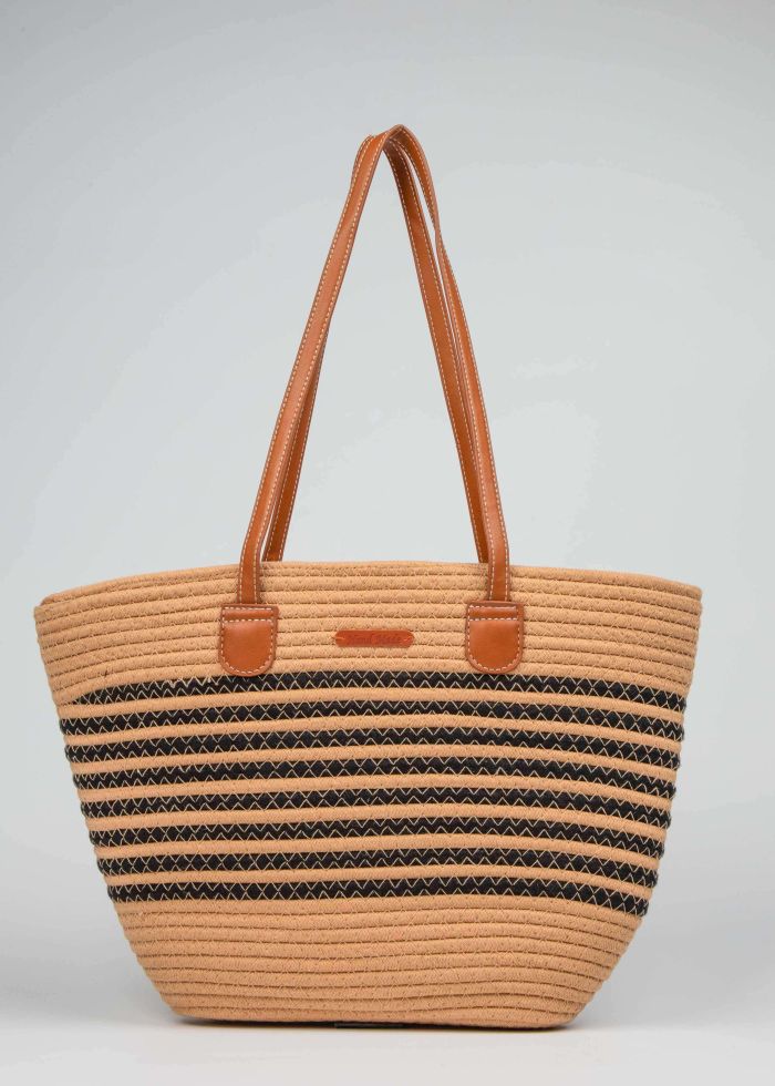 Women Straw Striped Design Bag
