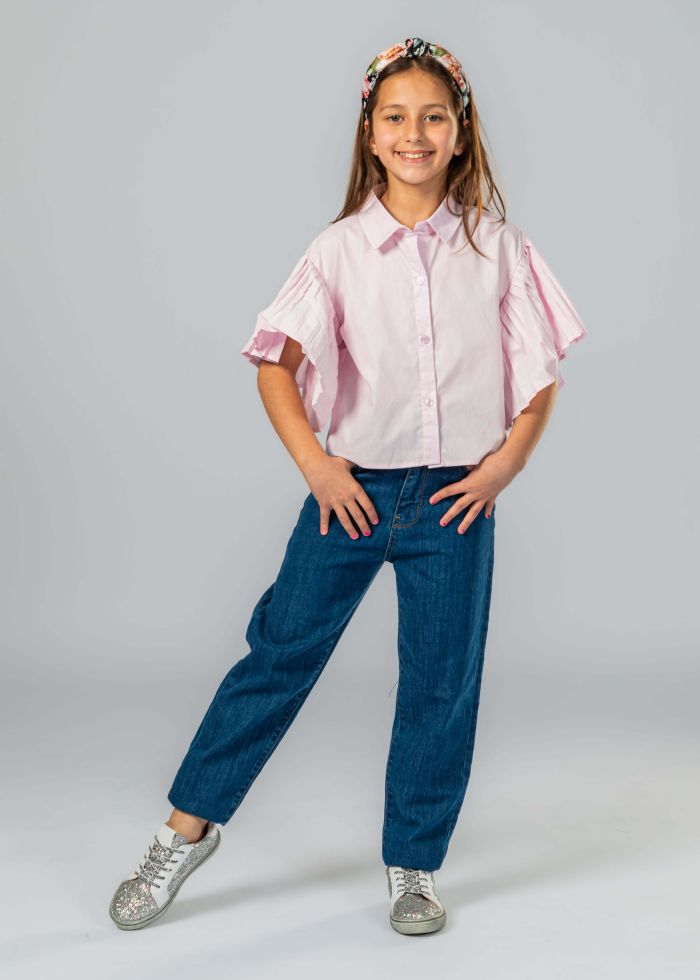 Kids Girl Plain Ruffled Sleeves Shirt