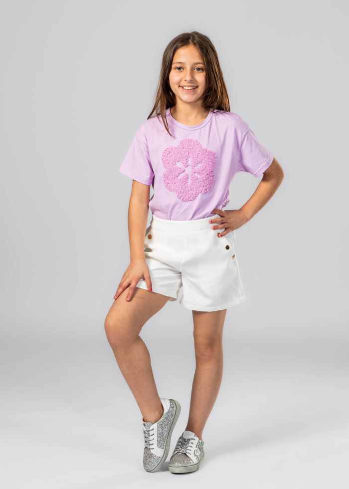 Kids Girl Flower Shape Decor T-shirt