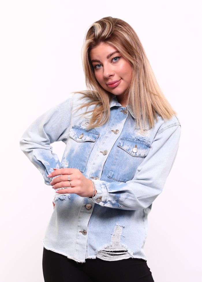 Women's Distressed Jeans Shirt