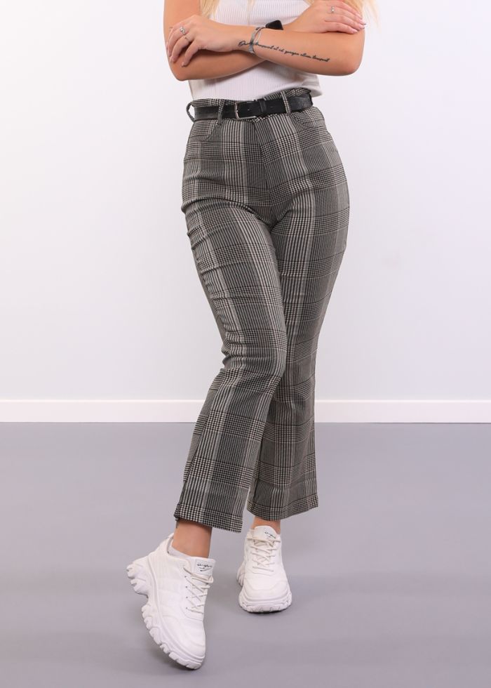 Women’s Formal Check Trouser with Belt, High waist, Straight, Unique