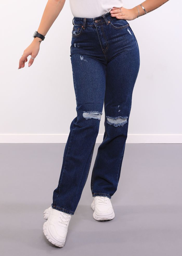 Women’s Distressed Jeans Trouser, Padded, High Waist, Wide Leg