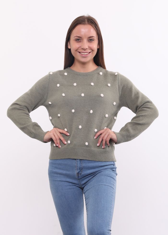 Long-Sleeve, Polka-Dots Women's Knitted Blouse