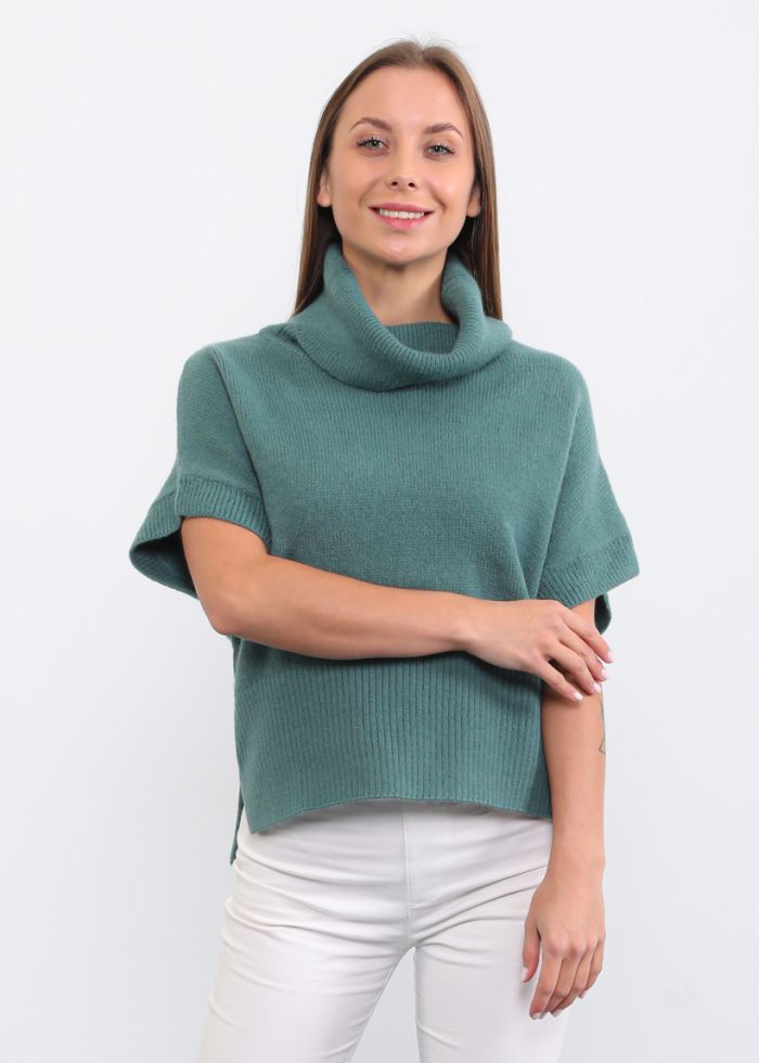 Basic, Short-Sleeve Women's Sweater with a High Neck