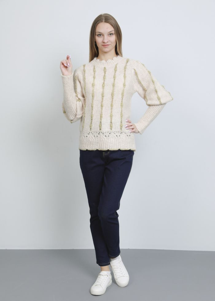 Women Knitted Striped Design Blouse