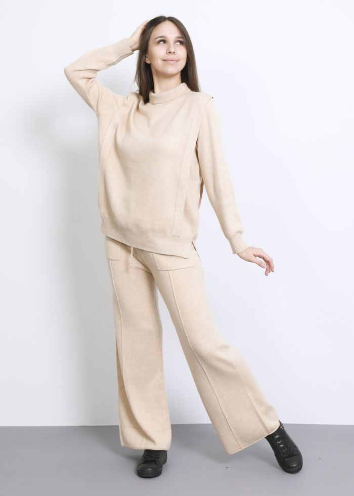 Women Knitted Plain Two-Pieces Suit