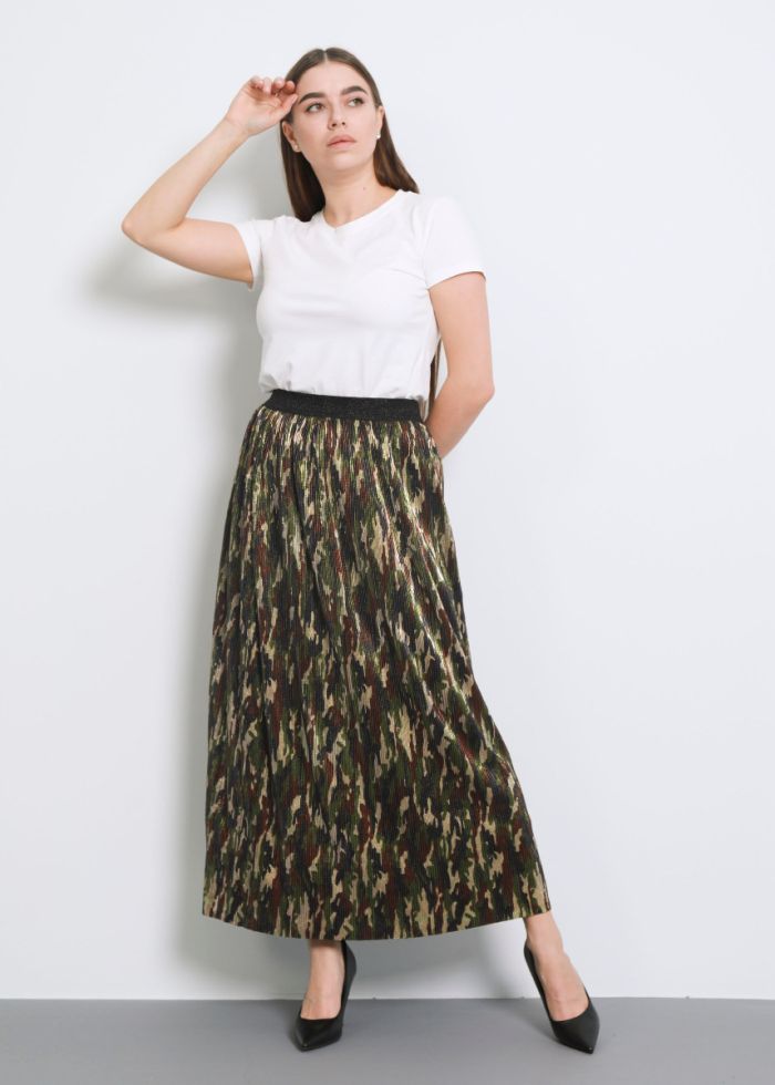 Women Long Printed Pleated Skirt
