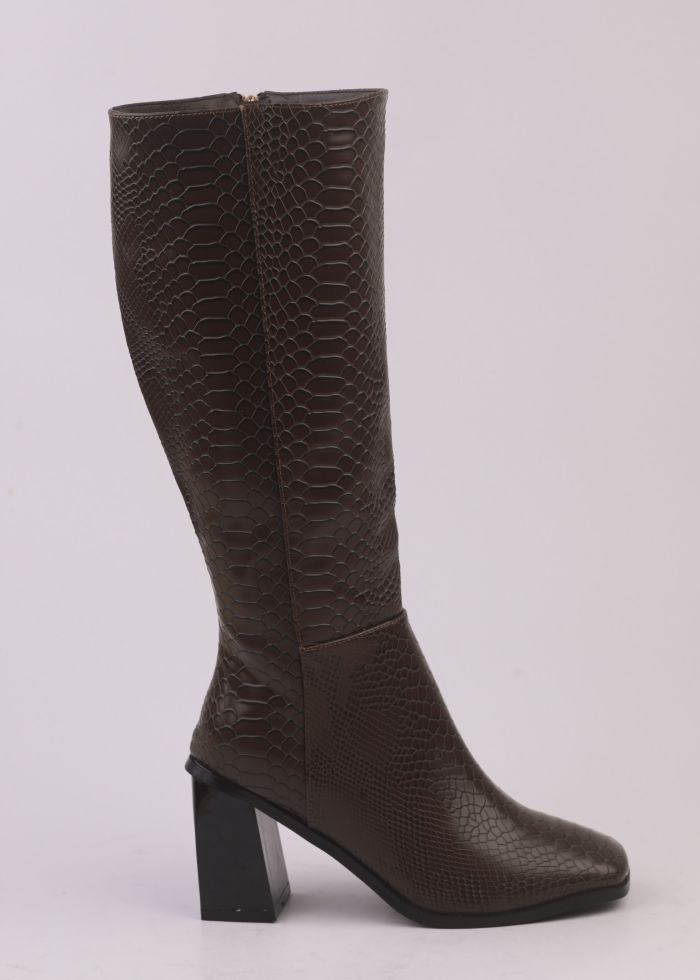 Women Leather Croc-Embossed Boots