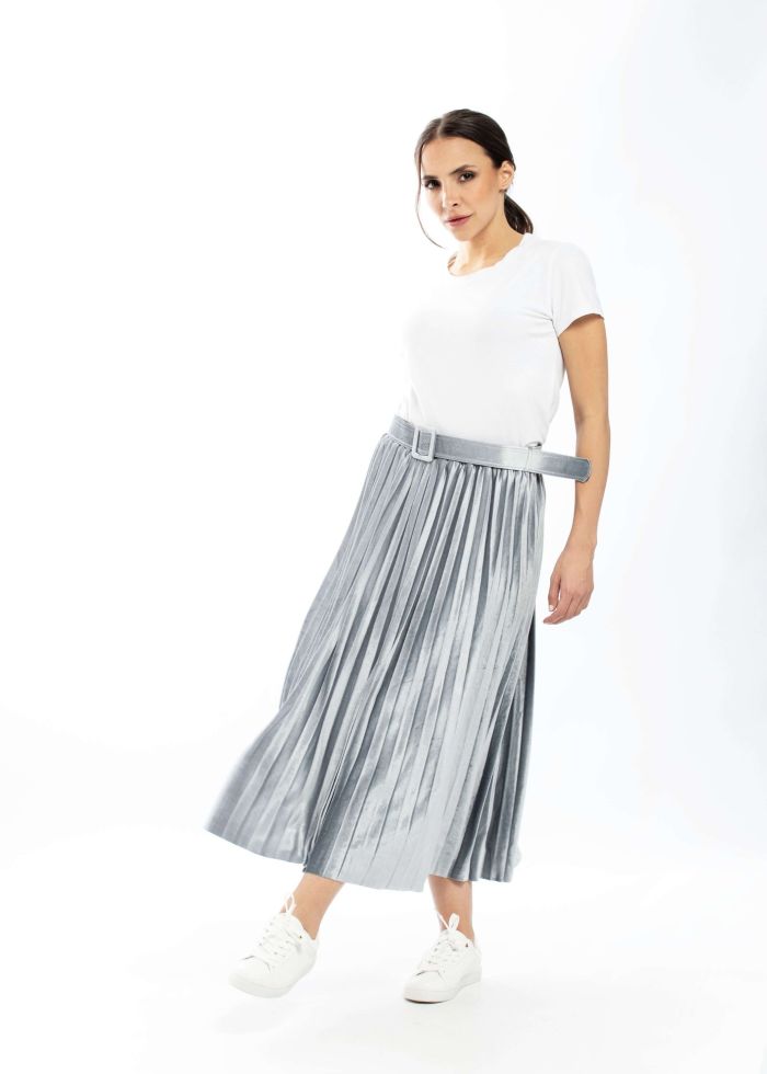 Women Velvet Pleated Midi Skirt