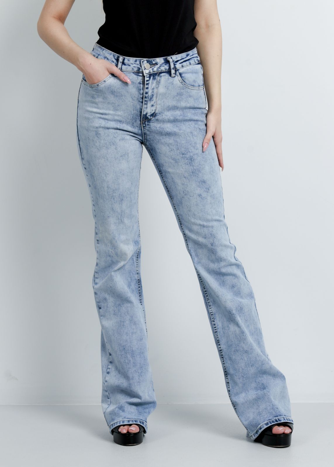 Men Distressed Denim Pants Stretch Slim Bootcut Jeans Trouser Button Detail  Long  eBay