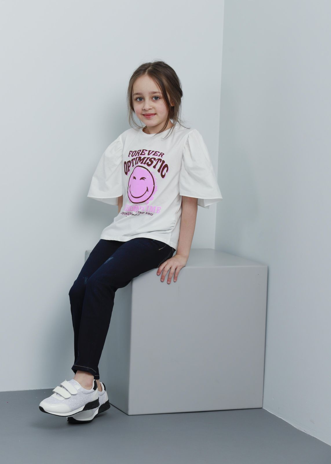 Kids Girl Smiley Face Printed Oversize T-Shirt|New Arrivals