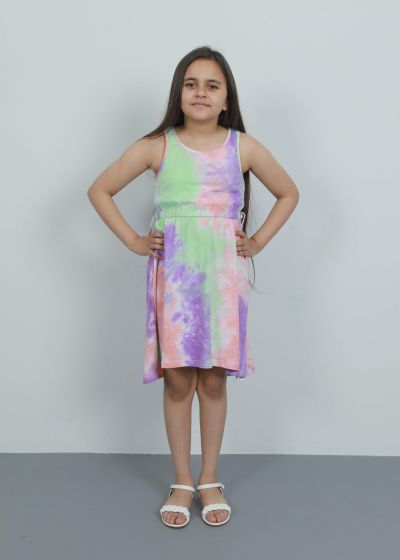 فستان أطفال بناتي قصير بتصميم الوان مصبوغة