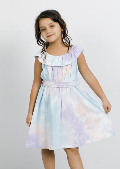 فستان اطفال بناتي قصير بتصميم الوان مصبوغة