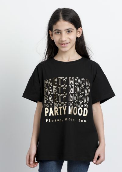 تيشيرت اطفال بناتي بكتابة "Party Mood" المطبوعة 