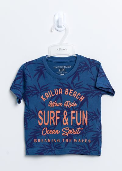 تيشيرت اطفال بيبي ولادي بتصميم "Surf & Fun" المطبوع مع اوراق الشجر