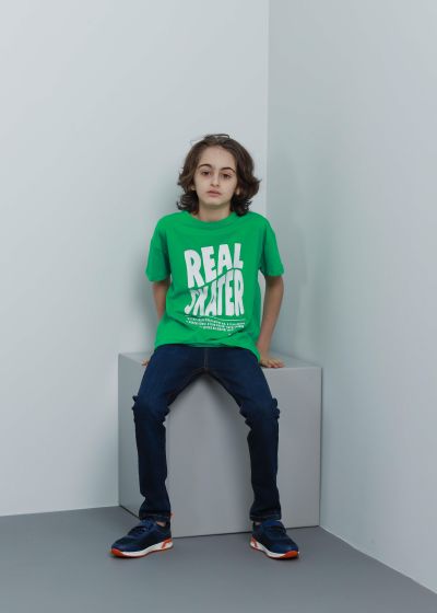 تيشيرت أطفال ولادي بطباعة كتابة “Real Skater”