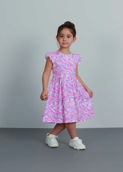 فستان أطفال بناتي قصير معرق بألوان زاهية