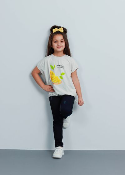 Kids Girl Ruffled Lemon Printed Oversize T-Shirt
