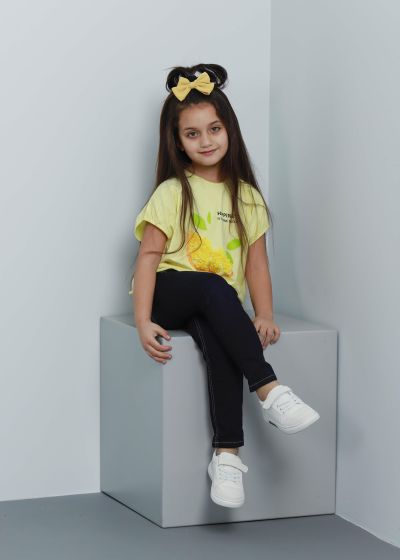 Kids Girl Ruffled Lemon Printed Oversize T-Shirt