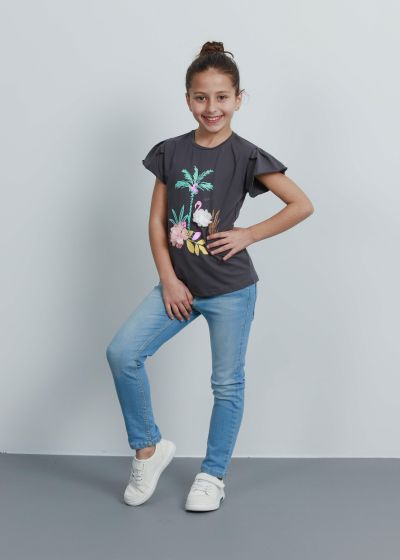 Kids Girl Flamingo Printed Oversize T-Shirt