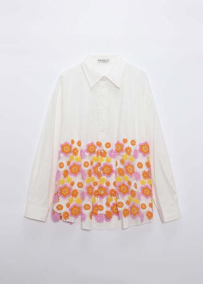 Women Floral Lace Decor Shirt