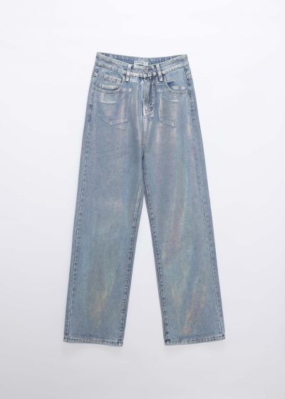 Women Glittery Fabric Jeans Trouser
