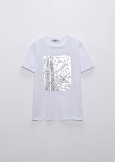 Women Glittery Printed Design T-Shirt