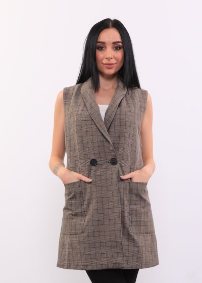 Women's Checkered Sleeveless Jacket