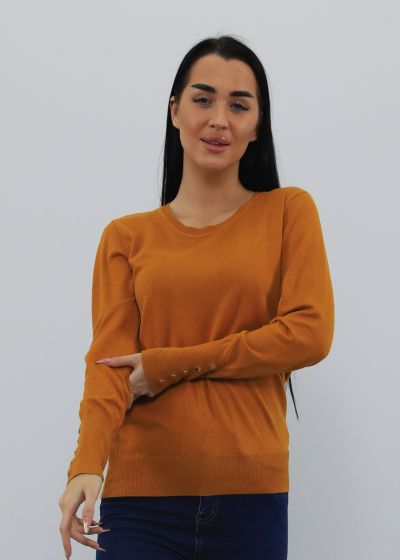 Women Long Sleeve, Basic Blouse with Cuff Buttons & Round Neck
