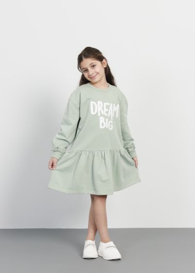 فستان أطفال بناتي قصير بطباعة “Dream Big”